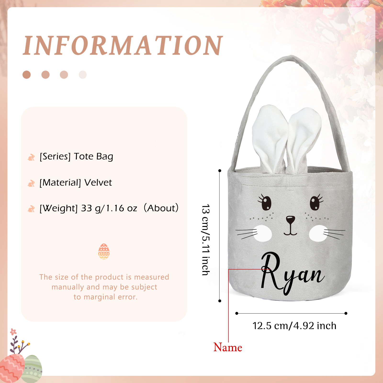 Personalised Bunny Tote Bag Custom Name Bucket Bag Bunny Basket Easter Gifts-Jessemade AU