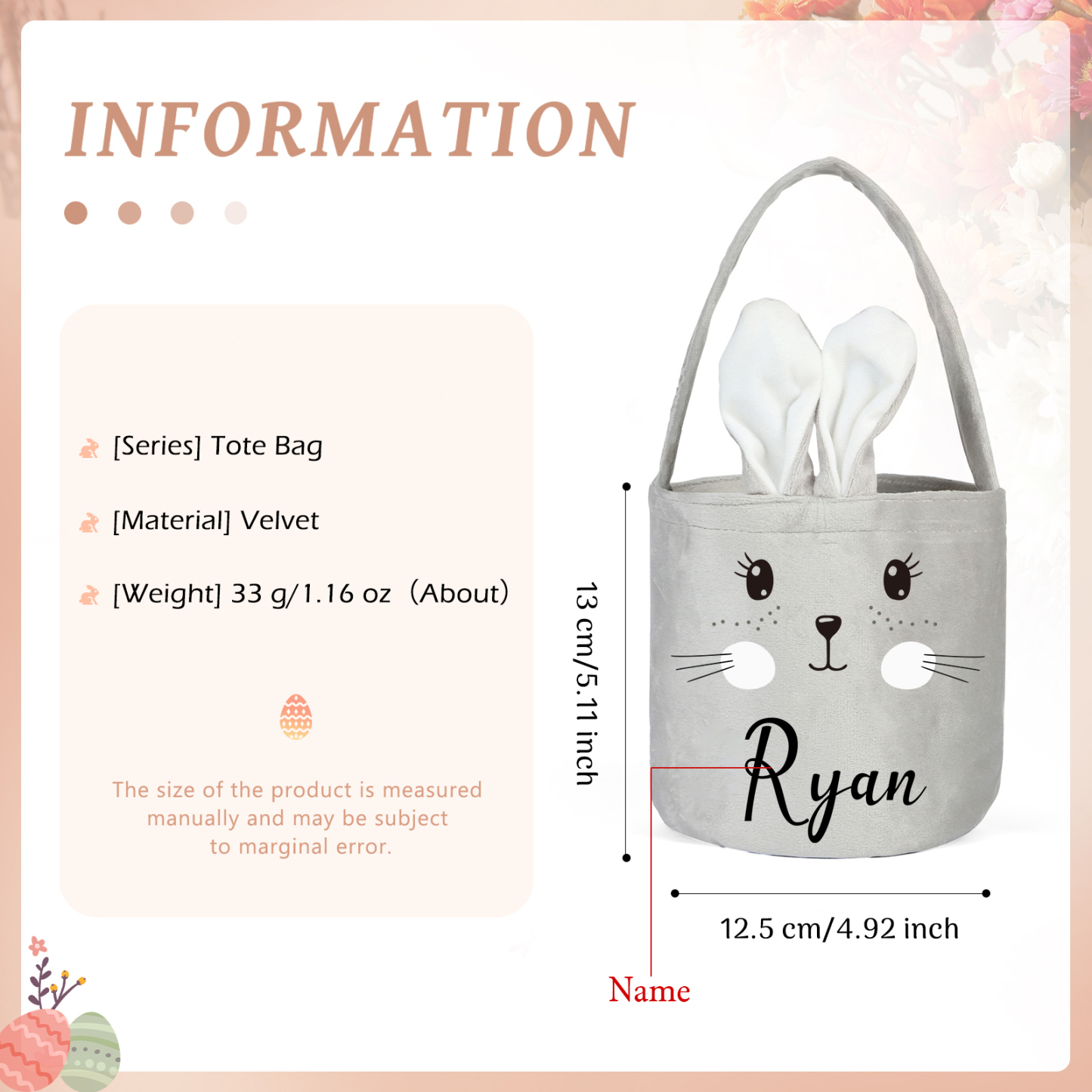 Personalised Bunny Tote Bag Custom Name Bucket Bag Bunny Basket Easter Gifts-Jessemade AU