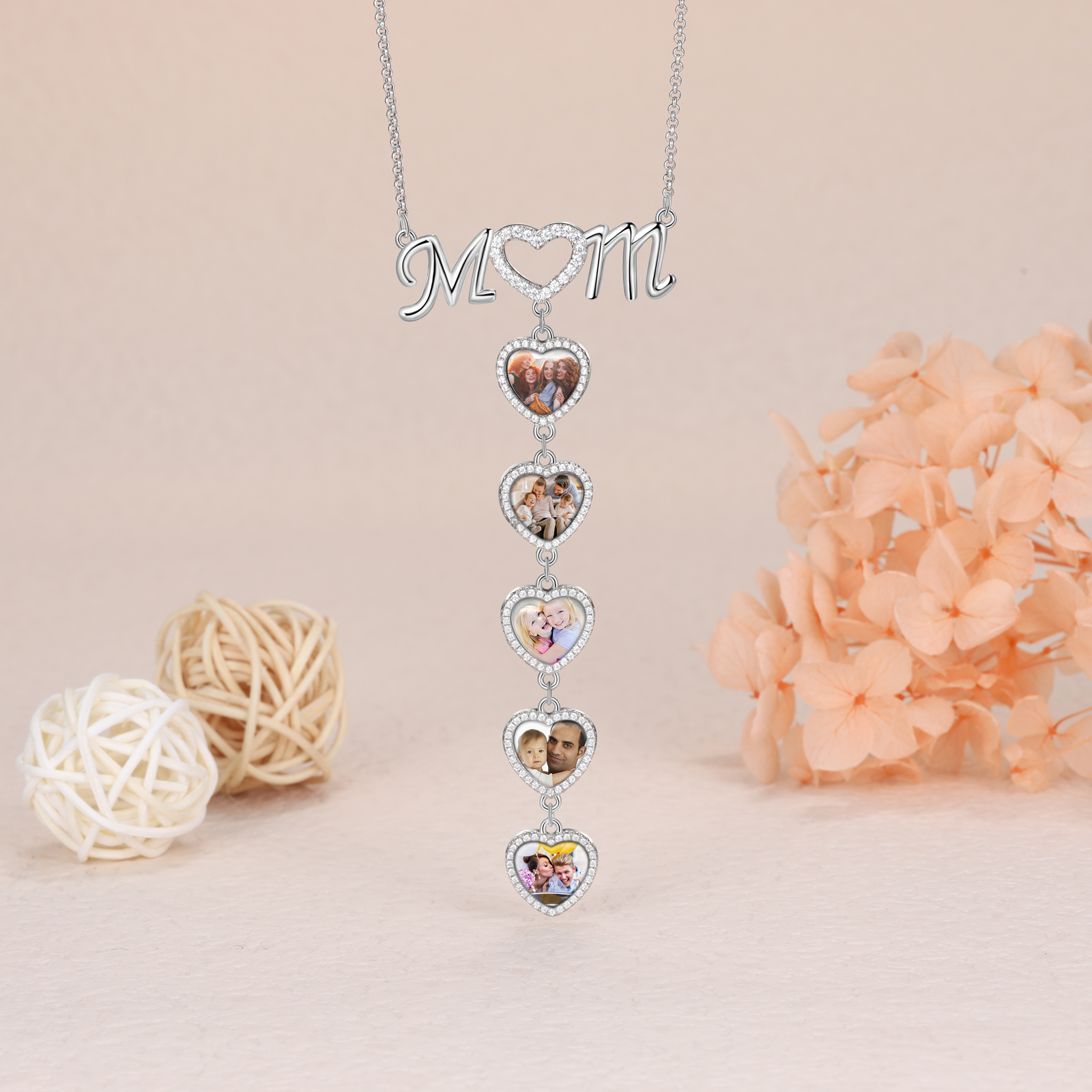 Mother's Day Gifts Personalised Mom Necklace Custom 5 Photos Heart Necklace for Mom-Jessemade AU