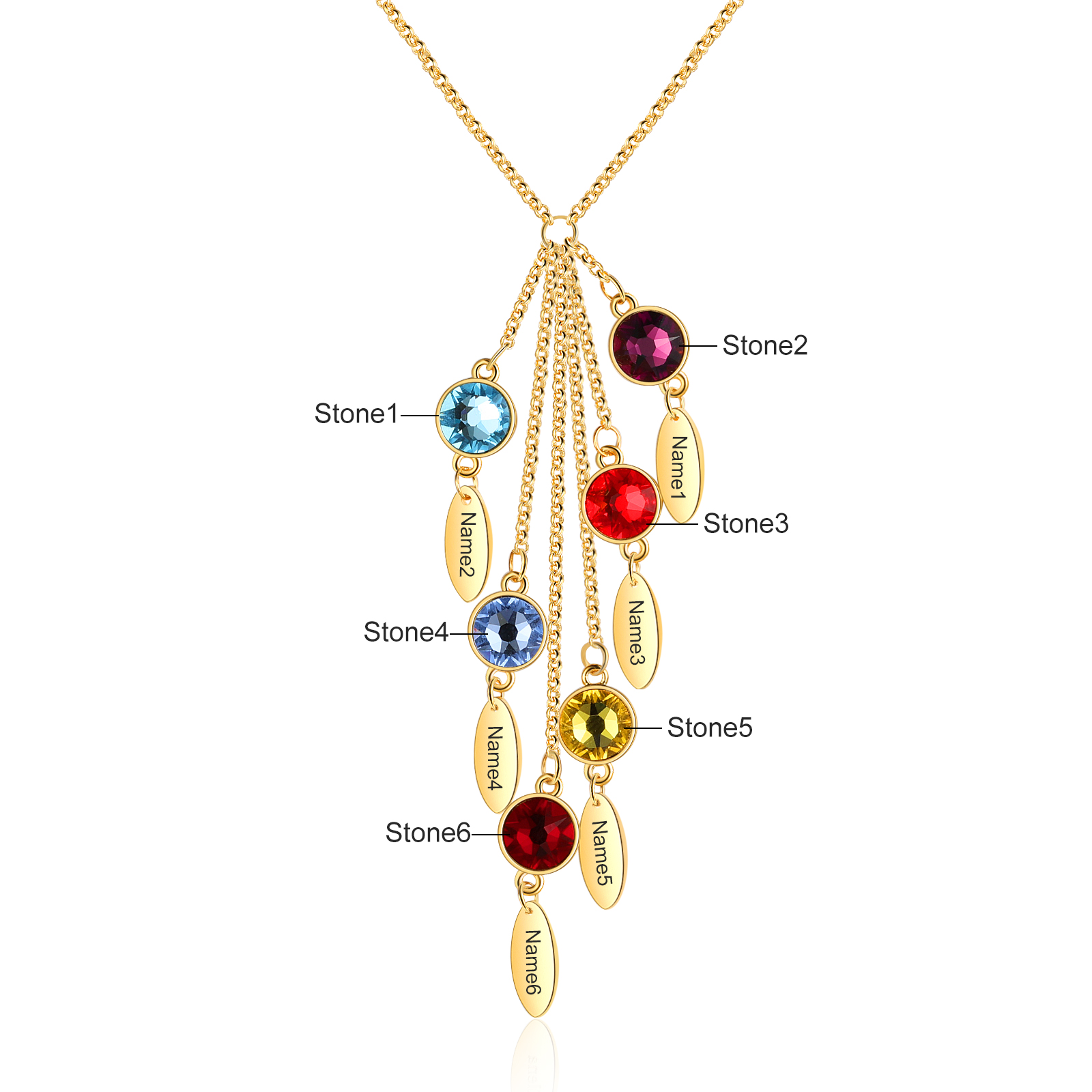 Personalised Bar Necklace With 6 Birthstones Engraved Names Necklace Best Gift For Mother-Jessemade AU