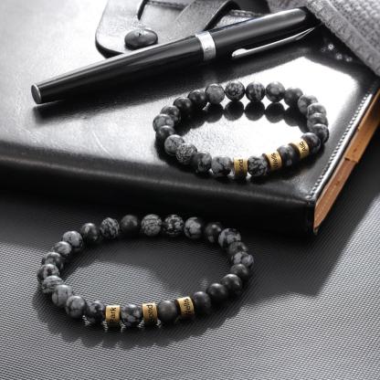 Black Tiger Eye Men's 3 Names Bracelet Gift For him-Jessemade AU