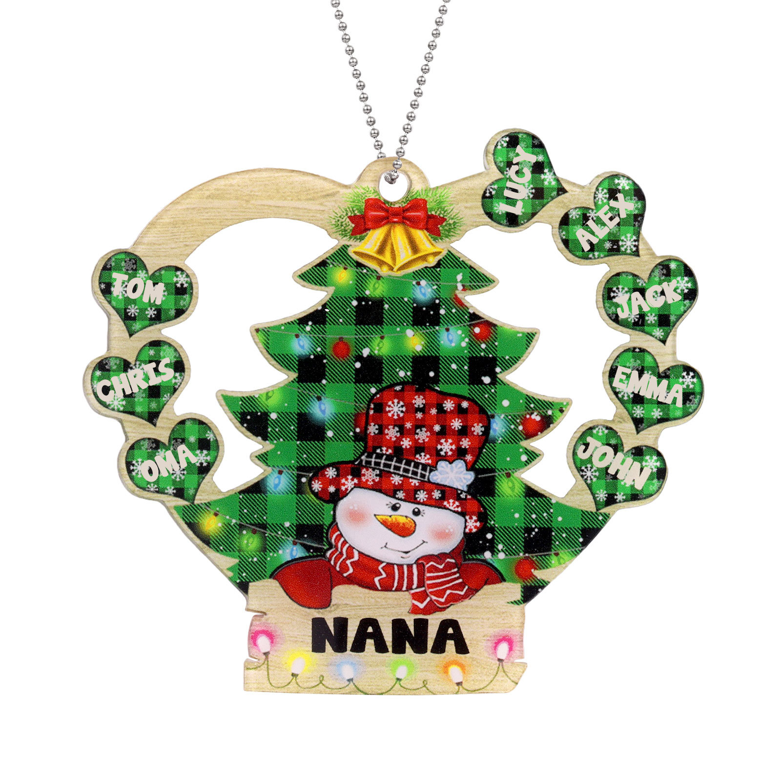 8 Names - Personalised Heart Christmas Tree Ornament Customised Name & Text Acrylic Snowman Hanging Ornaments Gift for Family-Jessemade AU