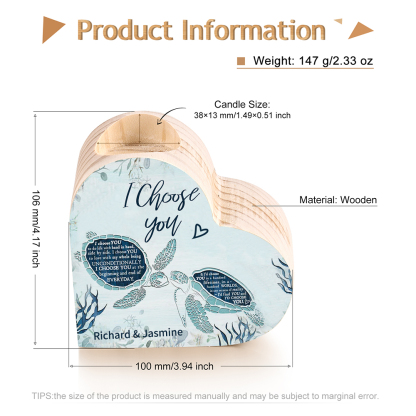 Personalised Couple Heart Candle Holder Engrave Name Turtle Wooden Candlesticks Valentines Gift-Jessemade AU