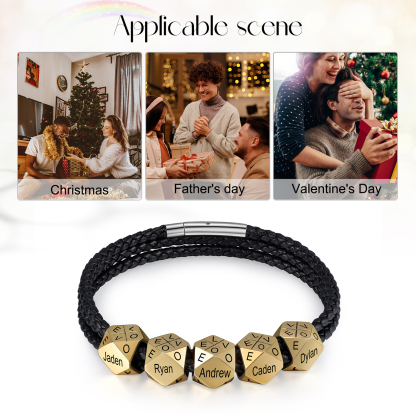 Personalised Braided Leather Bracelet Engraved 10 Names polyhedron Men's Bracelet Gifts For Him-Jessemade AU