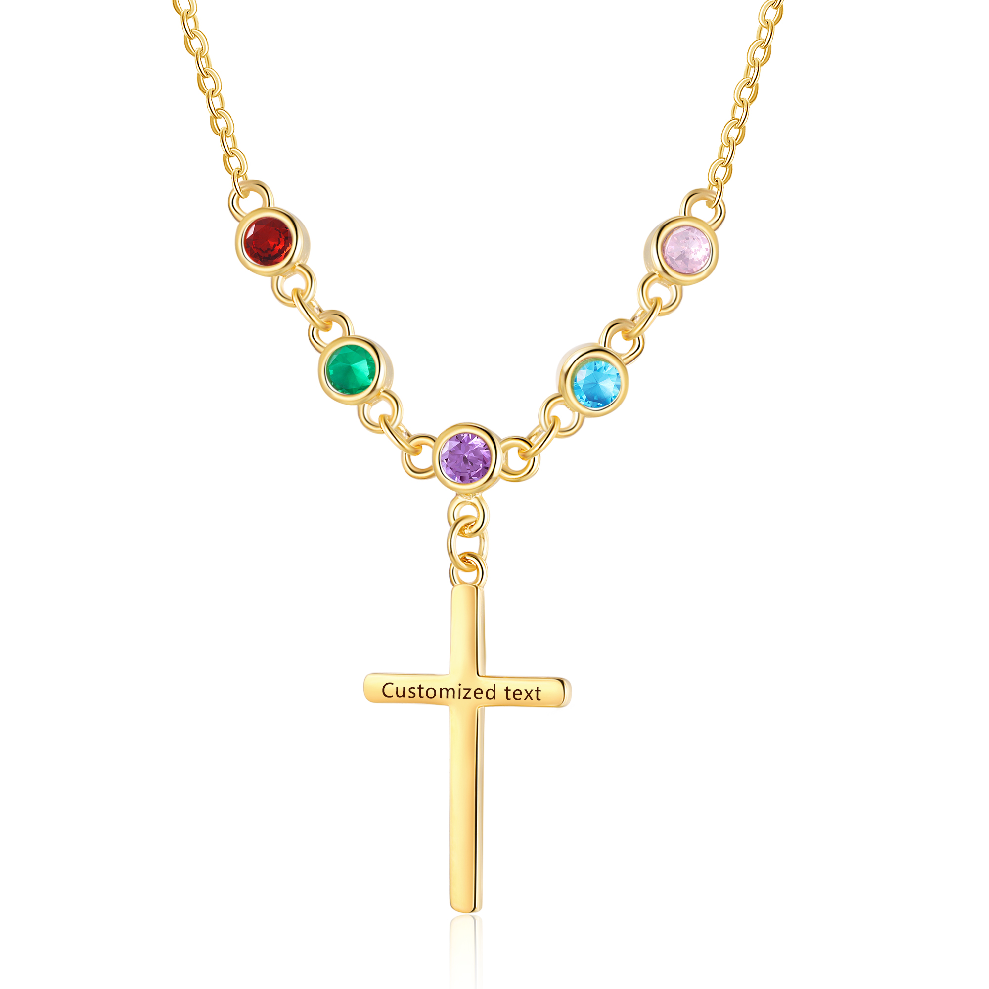 Personalised Cross Pendant Necklace Custom 5 Birthstones & 1 Text Necklace Birthday Gift for Her-Jessemade AU