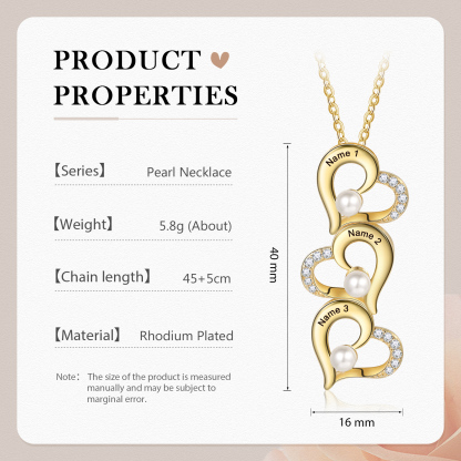 3 Names - Personalised Heart Shape Pendant Necklace Women's Customised Name Necklace Pearl Necklace Birthday Gift for Mother-Jessemade AU