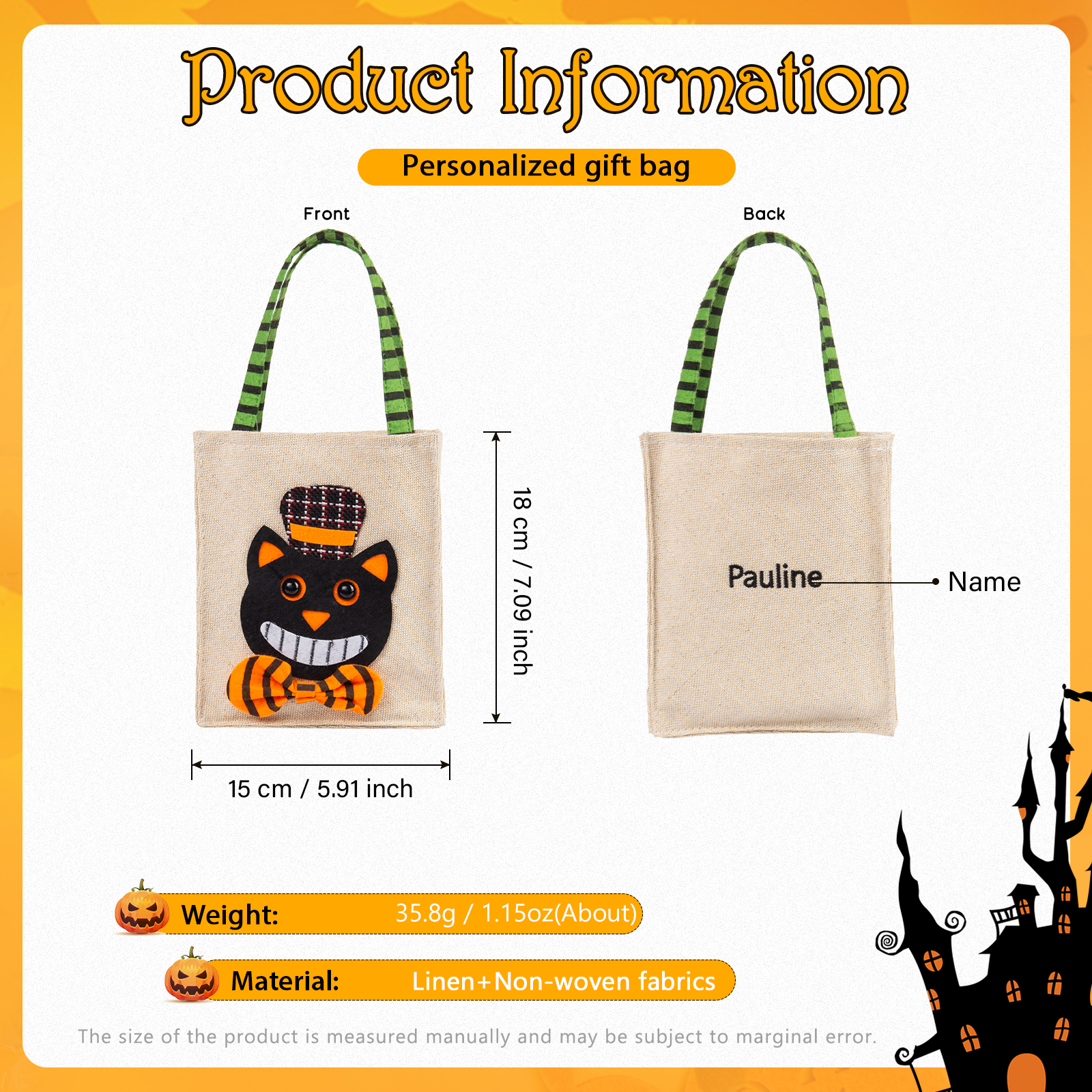 Personalised Halloween Tote Bags Custom 1 Name Halloween Trick or Treat Candy Bags-Jessemade AU