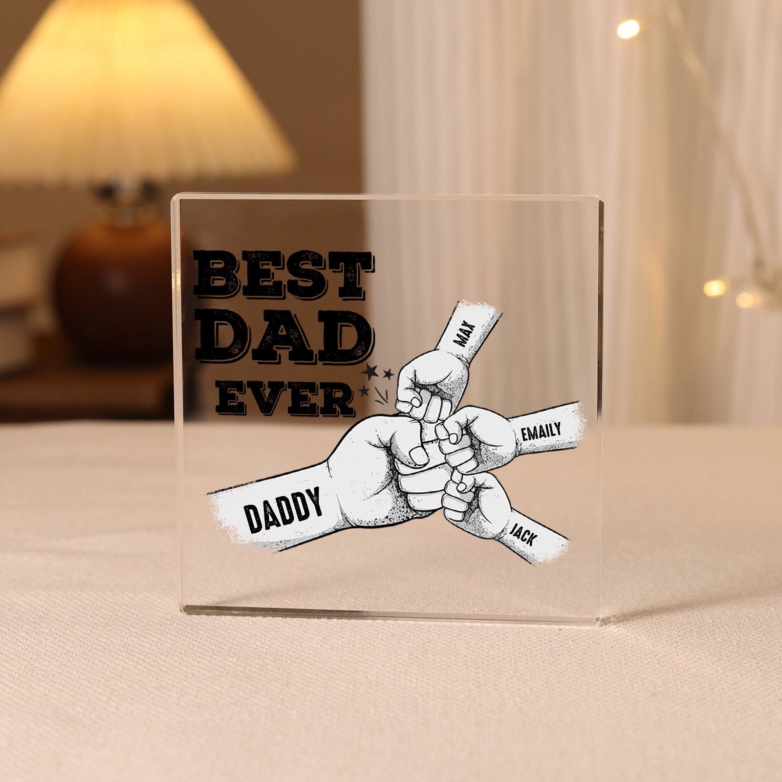 Personalised 4 Names Acrylic Square Keepsake Fist Bump Rectangle Plaque Father's Day Gifts  - Best Dad Ever-Jessemade AU