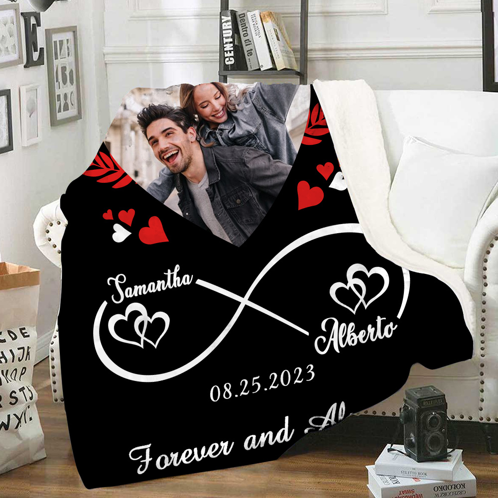 Couple Infinity Blanket Customised 2 Names & Date & Photo Blanket Valentine's Day Gifts - I Love You Forever And Always-Jessemade AU