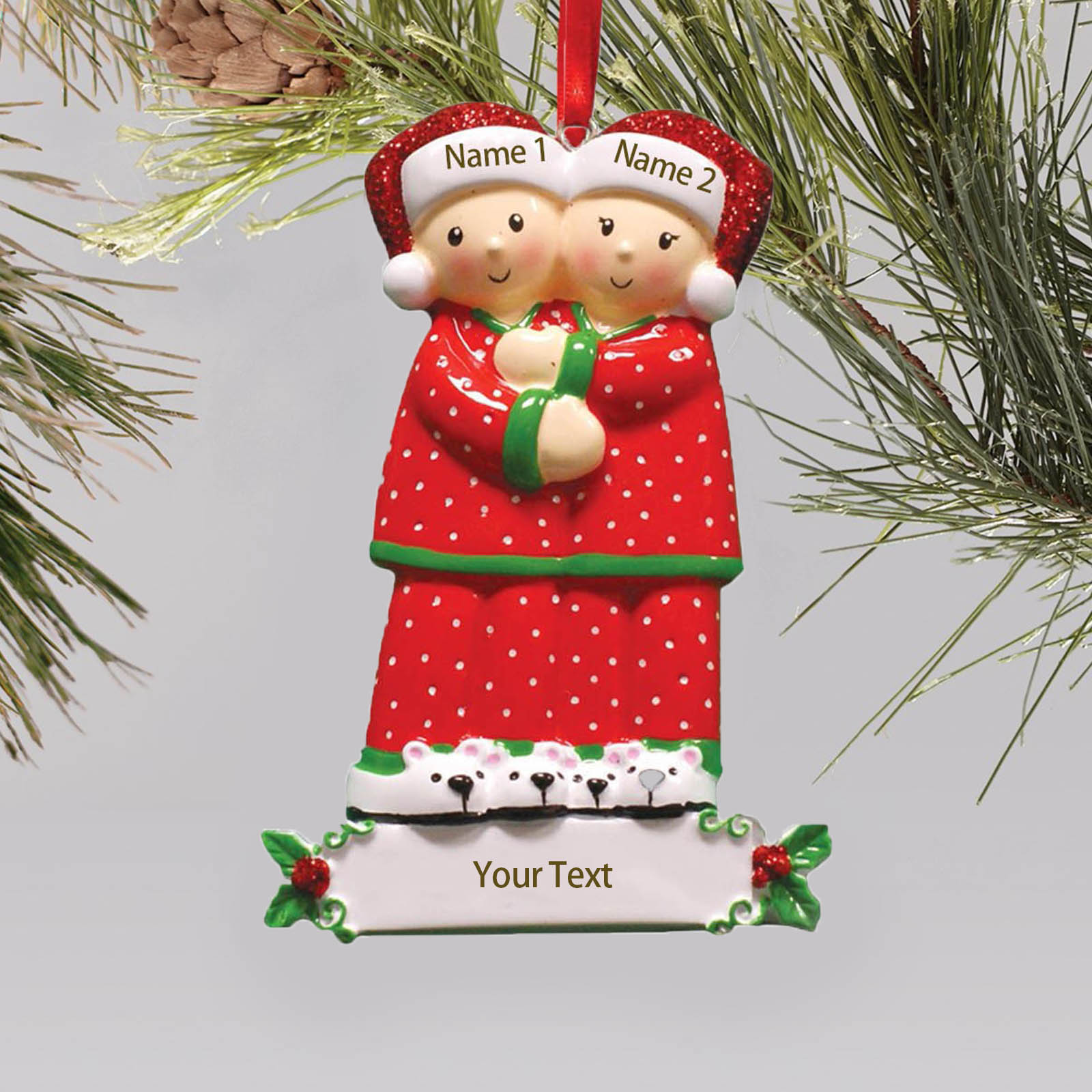 Pajamas Christmas Ornament Custom 3 Names Hanging Ornament Gifts For Family-Jessemade AU