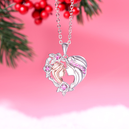 Mother and Daughter Necklace Heart Flower Pendant Necklace for Her-Jessemade AU