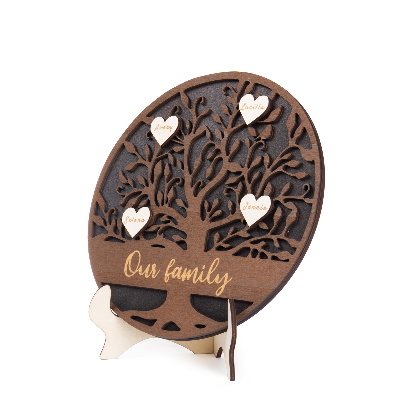 Wooden Family Tree Sign Engrave 4 Names Keepsake Gifts-Jessemade AU