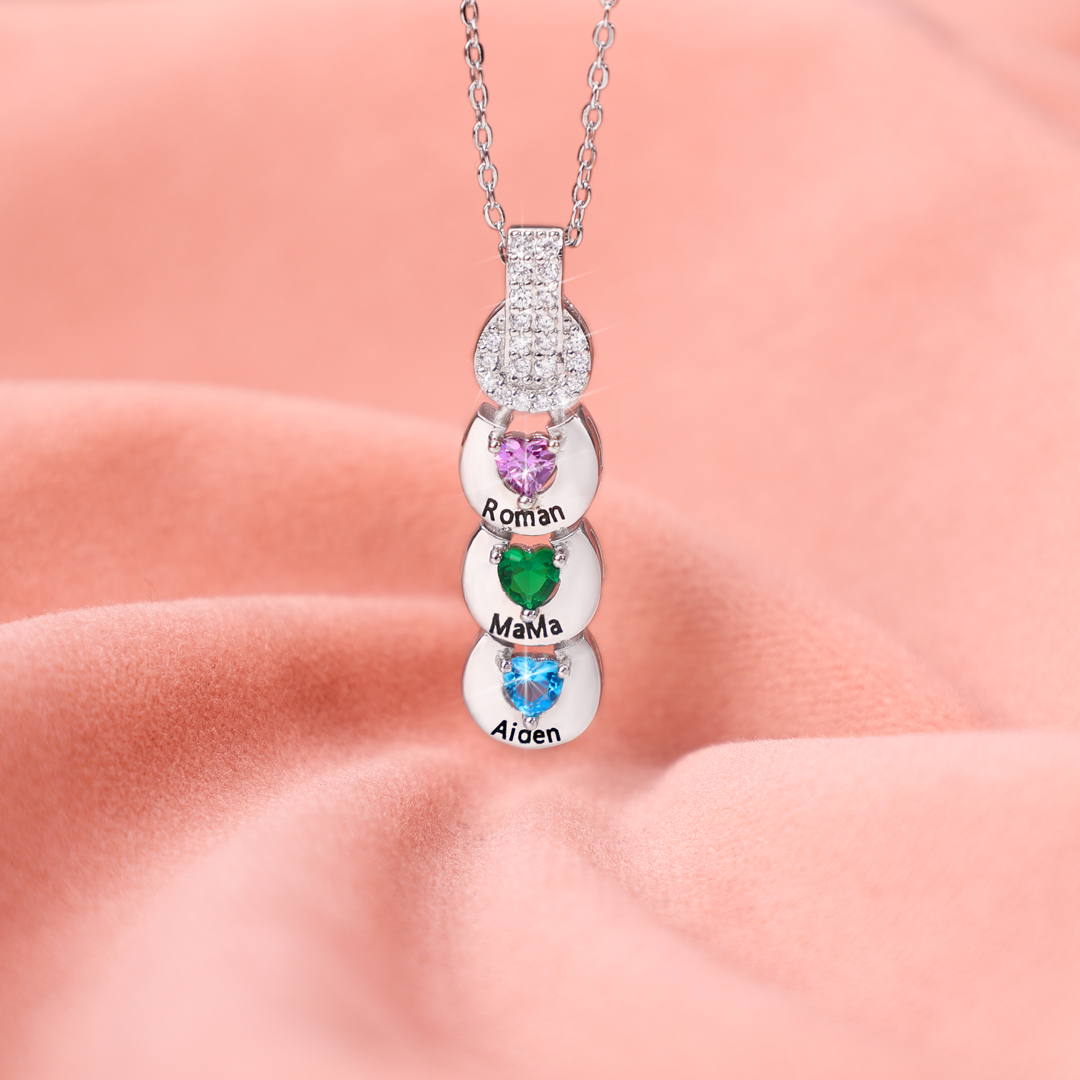 Custom Family Necklace Cascading Pendant with 2 Birthstones Engraving 2 Names Gifts for Her-Jessemade AU