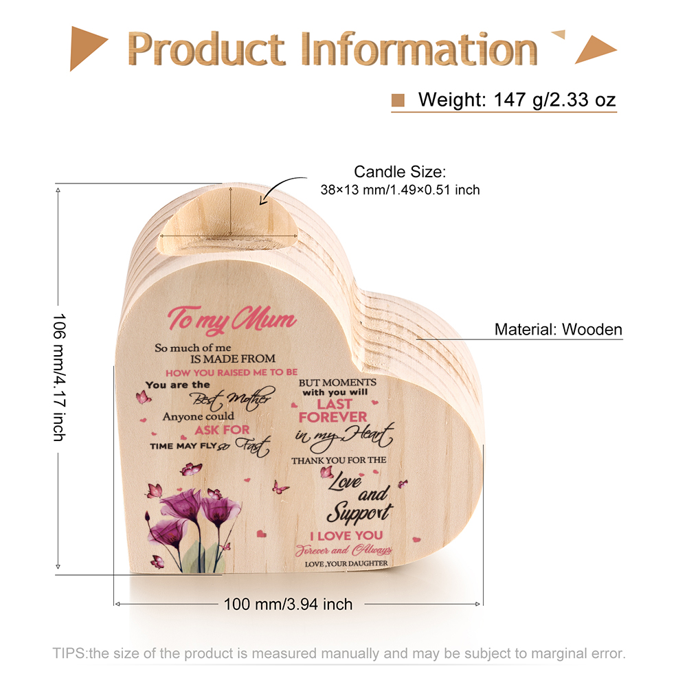 To My Mum-Wooden Heart Candle Holder Flower Candlesticks "last forever in my heart" Gifts For Mother-Jessemade AU