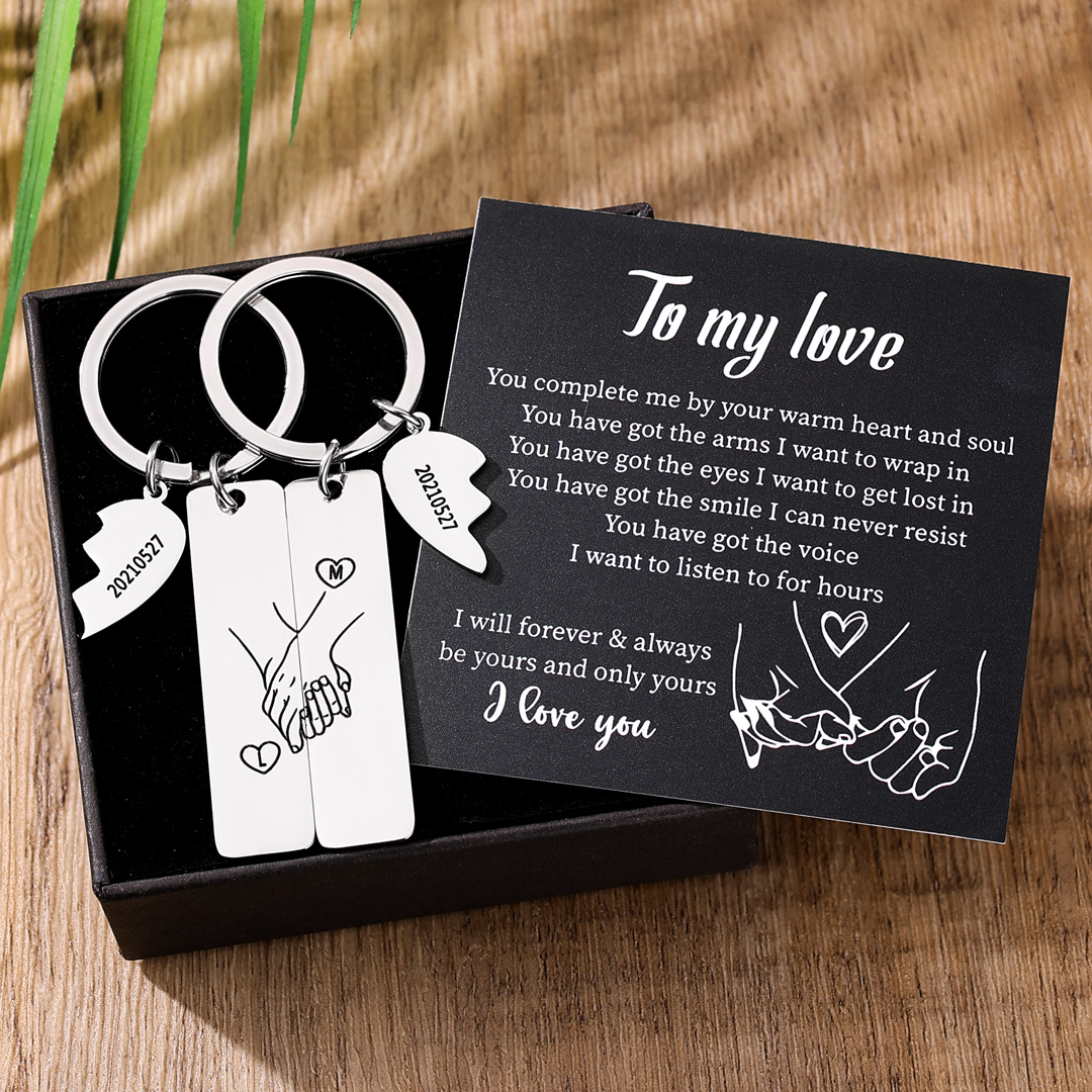 Personalised Hand in Hand Couple Keychain Set Engrave Name Matching Couple Gifts-Jessemade AU