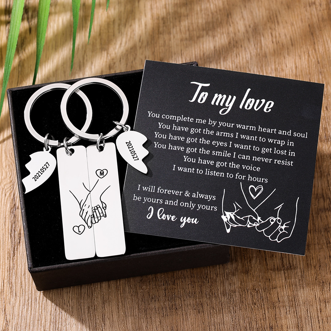 Personalised Hand in Hand Couple Keychain Set Engrave Name Matching Couple Gifts-Jessemade AU