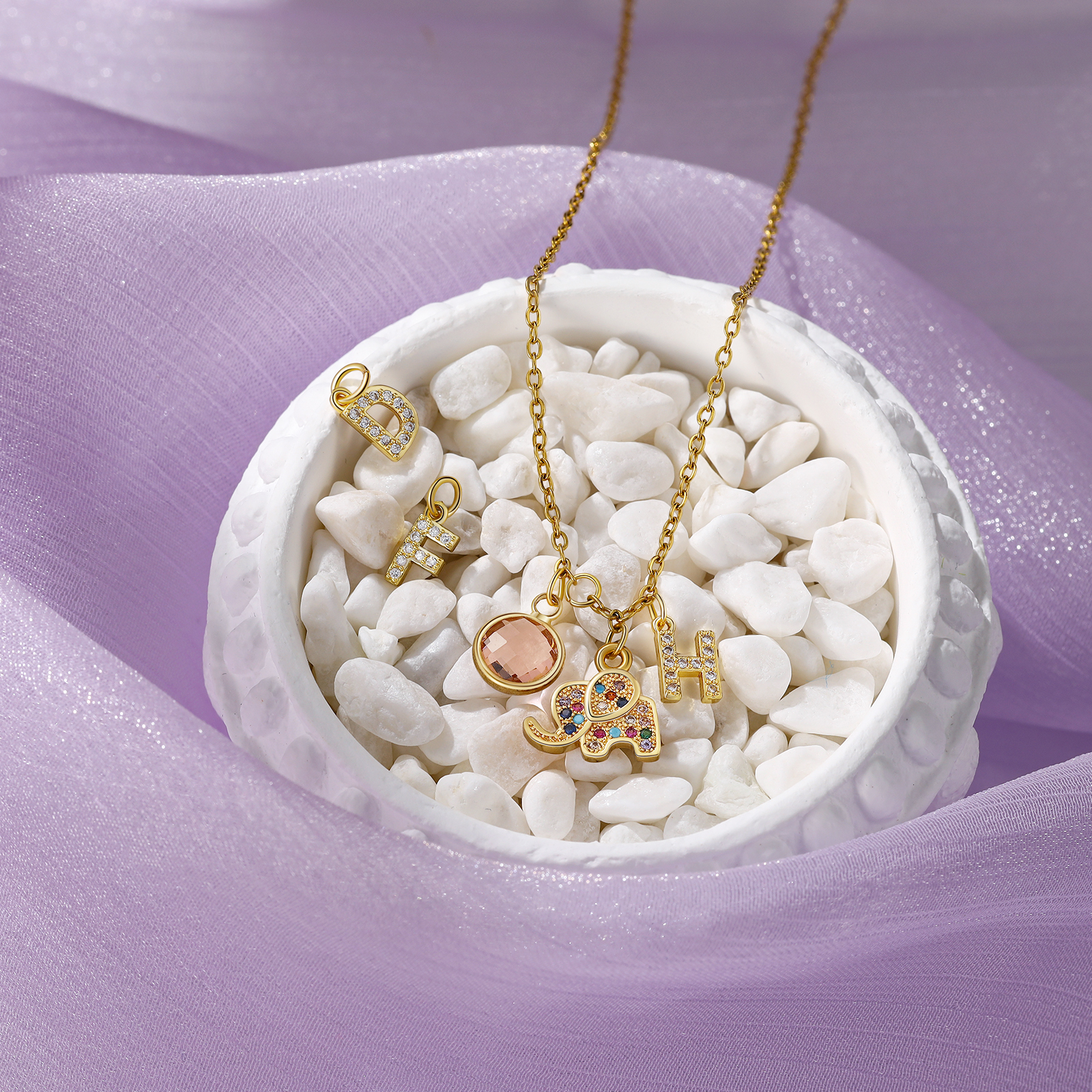 Back To School Personalised Elephant Necklace Custom Birthstone and Initial Necklace-Jessemade AU