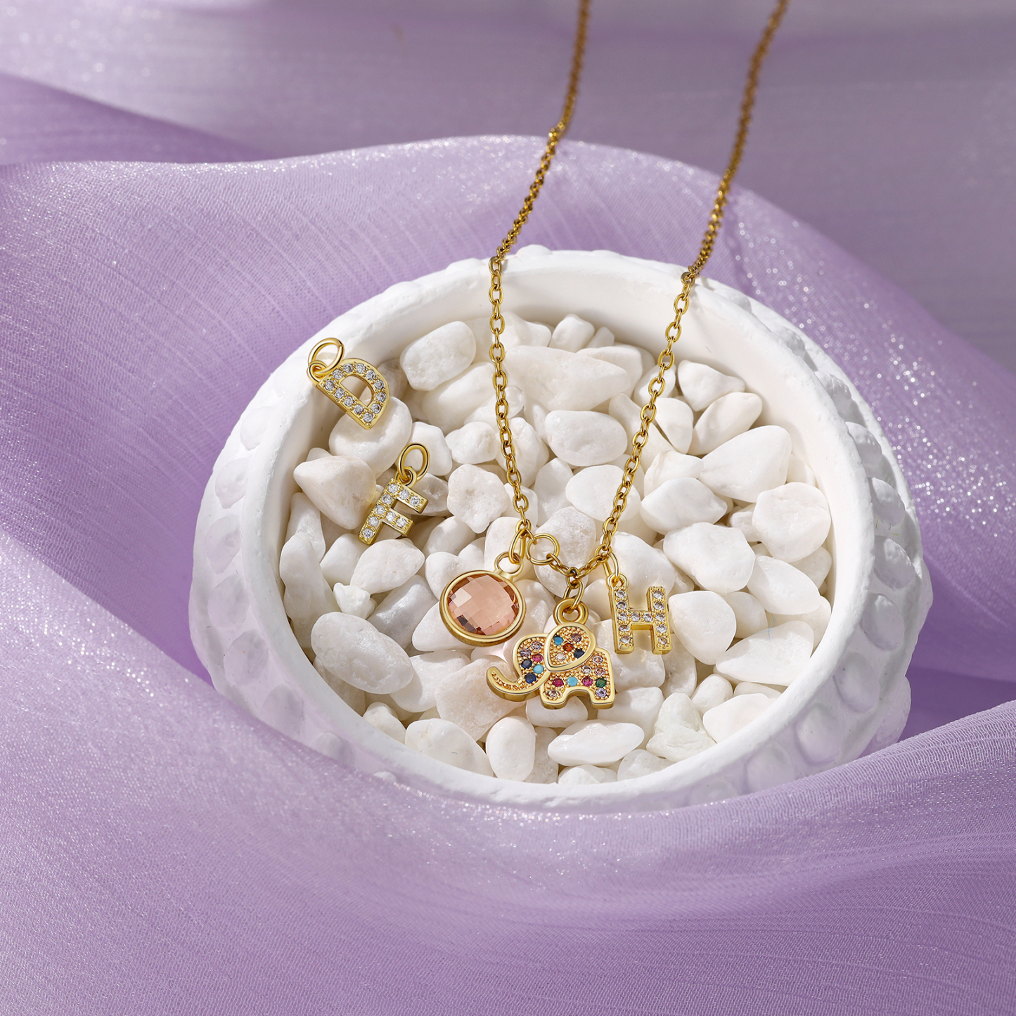 Back To School Personalised Elephant Necklace Custom Birthstone and Initial Necklace-Jessemade AU