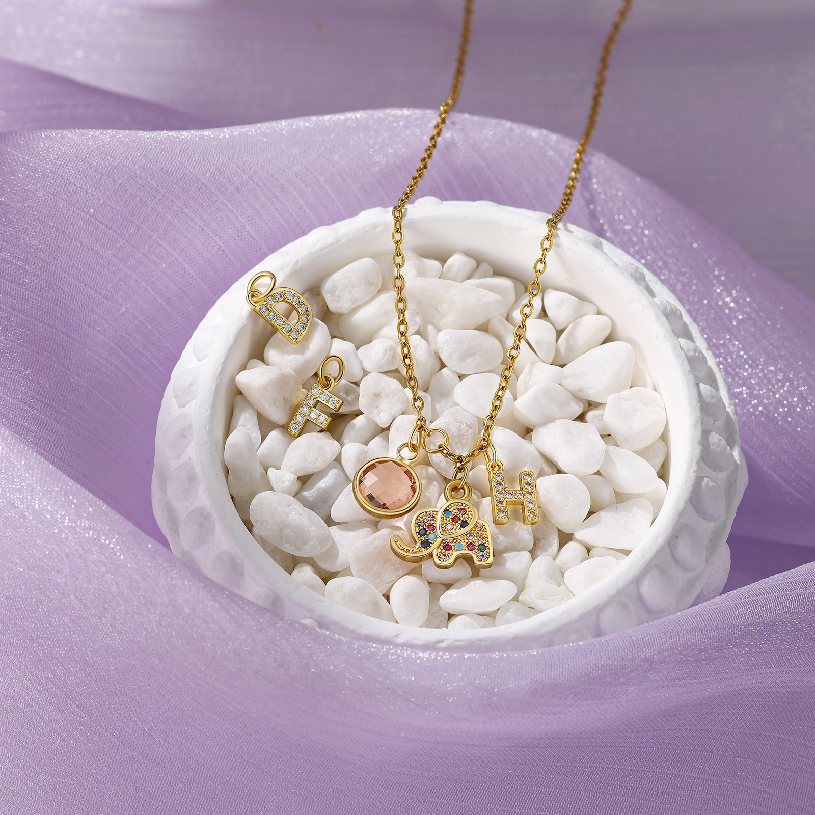 Back To School Personalised Elephant Necklace Custom Birthstone and Initial Necklace-Jessemade AU