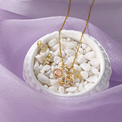 Back To School Personalised Elephant Necklace Custom Birthstone and Initial Necklace-Jessemade AU