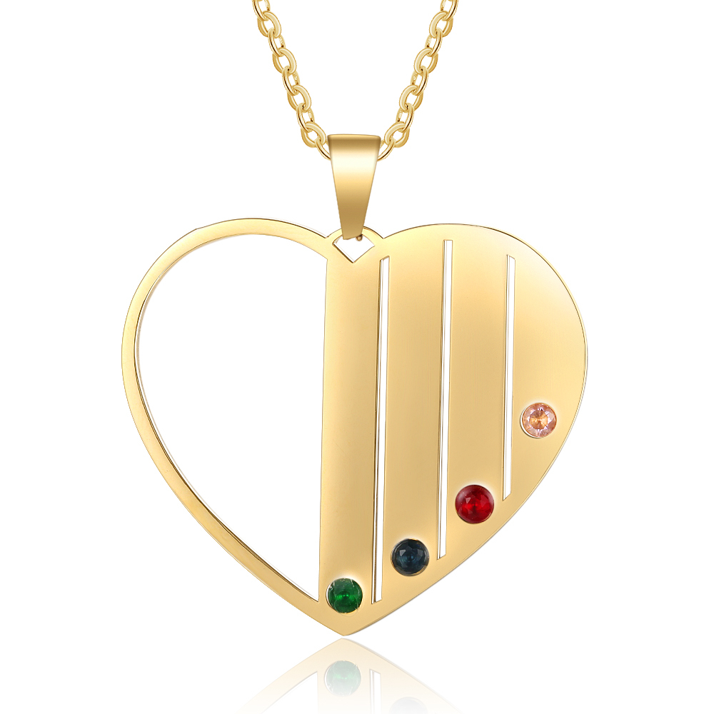 Personalised Heart Necklace With 4 Birthstones Engraved Names Gift For Her-Jessemade AU