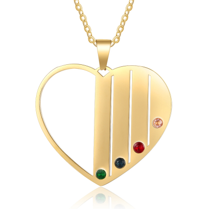 Personalised Heart Necklace With 4 Birthstones Engraved Names Gift For Her-Jessemade AU