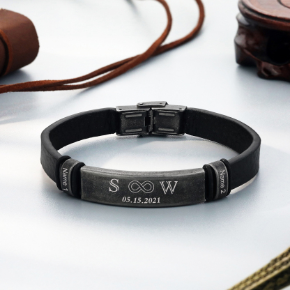 Personalised Men's Leather Bracelets Custom 2 Names 2 Letters Eternity Bracelet Black Gift for Him-Jessemade AU