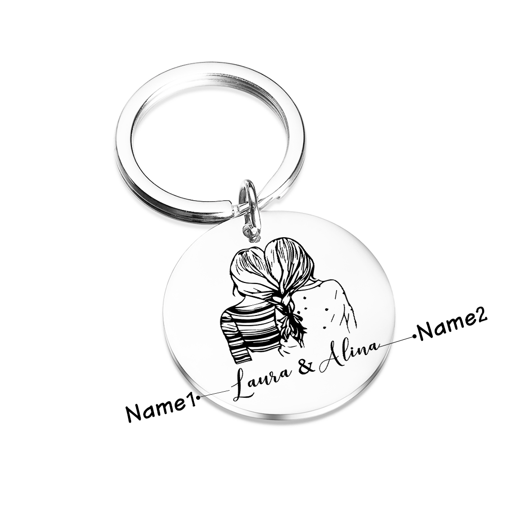 To My Sister Circle Keyring Custom 2 Names Metal Keychain Personalised Gift For Besties/Friends