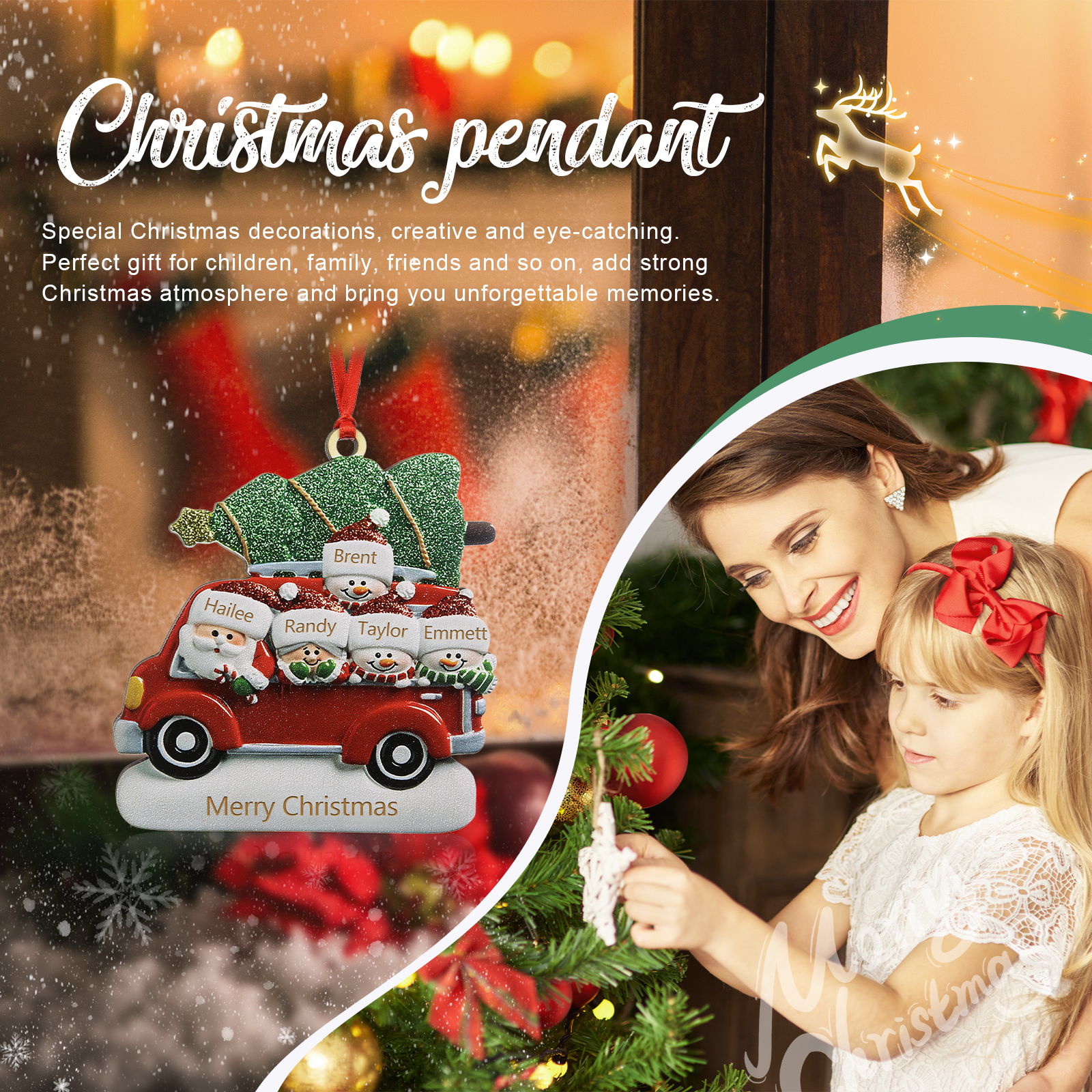 5 Names - Personalised Christmas Snowman Ornament Customised Names & Text Wooden Car Hanging Ornaments Christmas Gift for Family-Jessemade AU