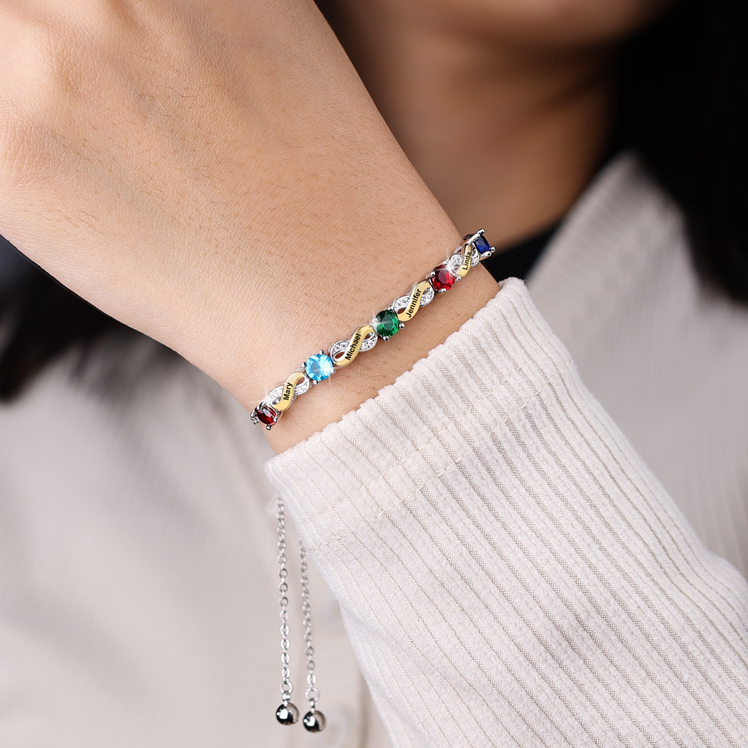 Mother & Family Bracelet with Birthstones Engrave 5 Names Infinity Bracelet Gifts for Mum-Jessemade AU