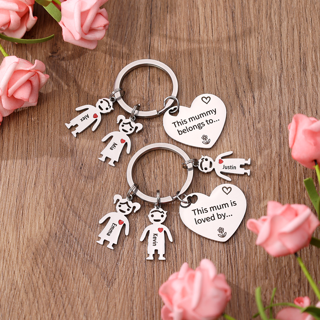 Personalised Heart Keychain With Engraved 3 Kid's Names Charms "This Mummy Belongs to" Mother's Day Gifts For Mum-Jessemade AU