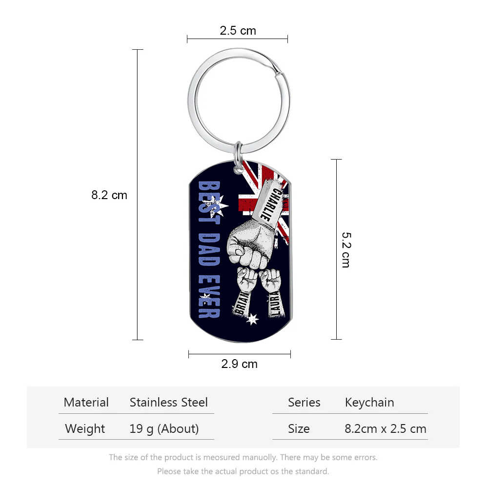 Personalised 3 Names Australian Flag Keychain Fist Bump Keychain Father's Day Gift - Best Dad Ever-Jessemade AU