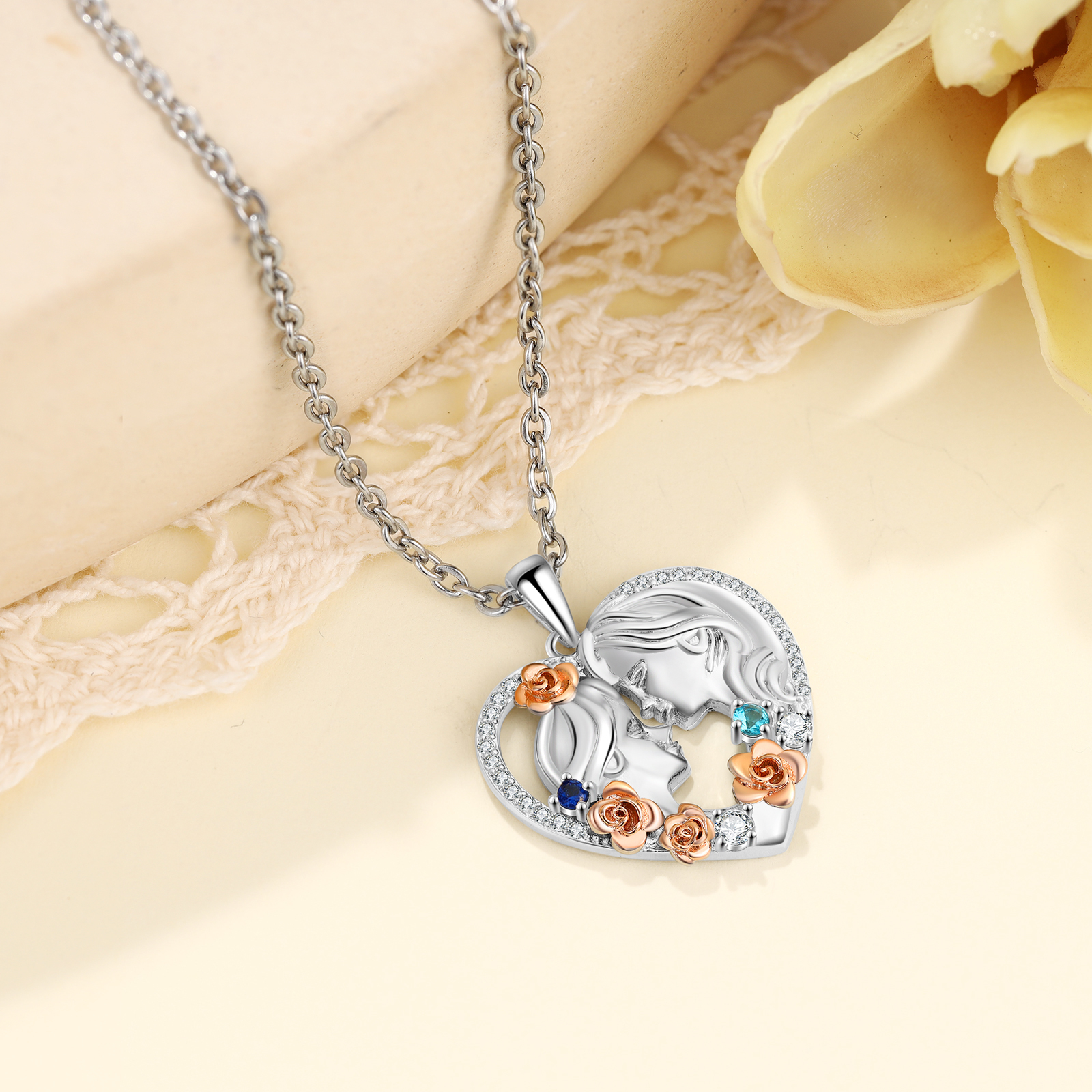 Mother and Daughter Necklace Grandma Granddaughter Heart Flower Pendant Necklace-Jessemade AU