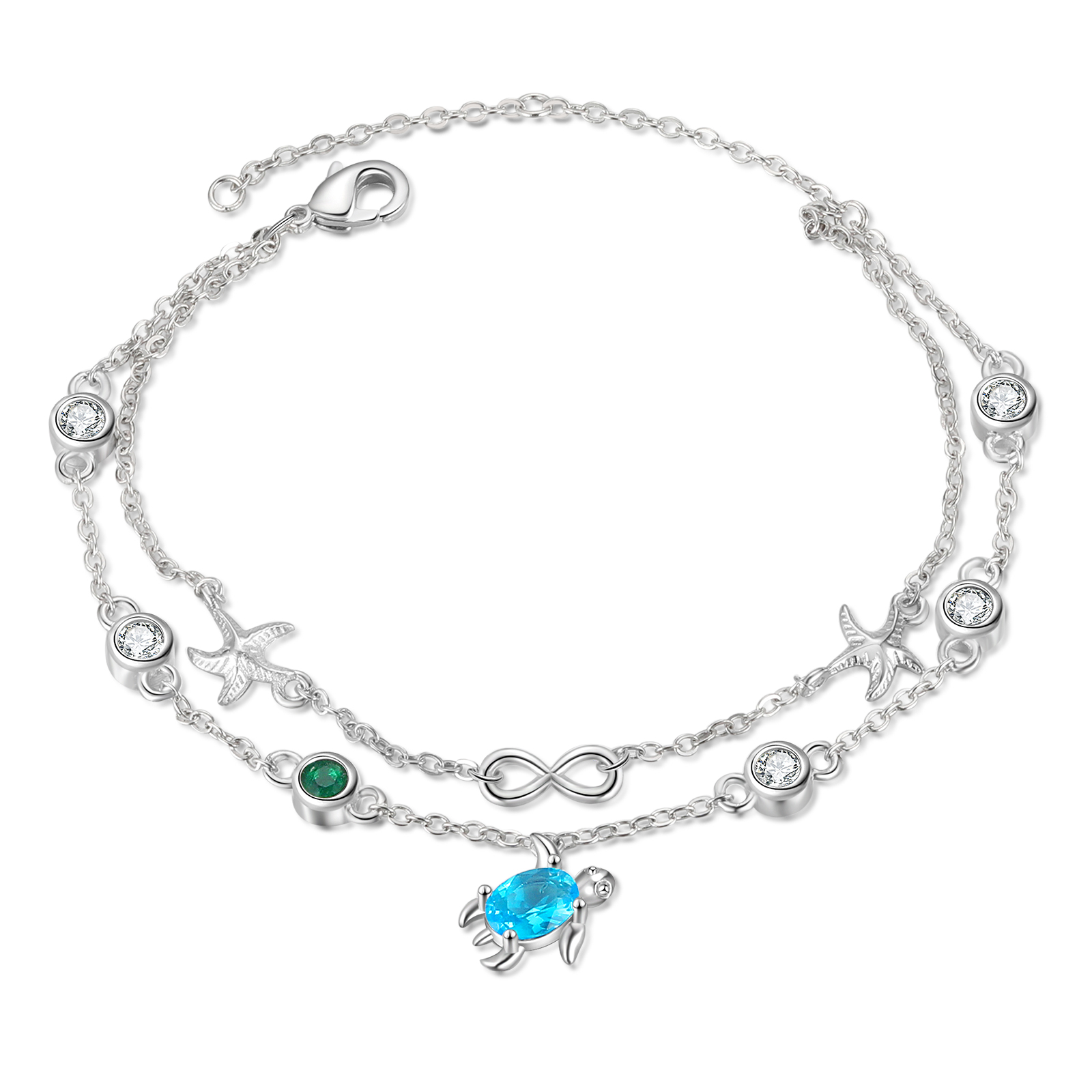 Personalised Women's Bracelet Custom 1 Birthstone Bracelet Sea Turtle Adjustable Bracelet Birthday Gift for Her-Jessemade AU