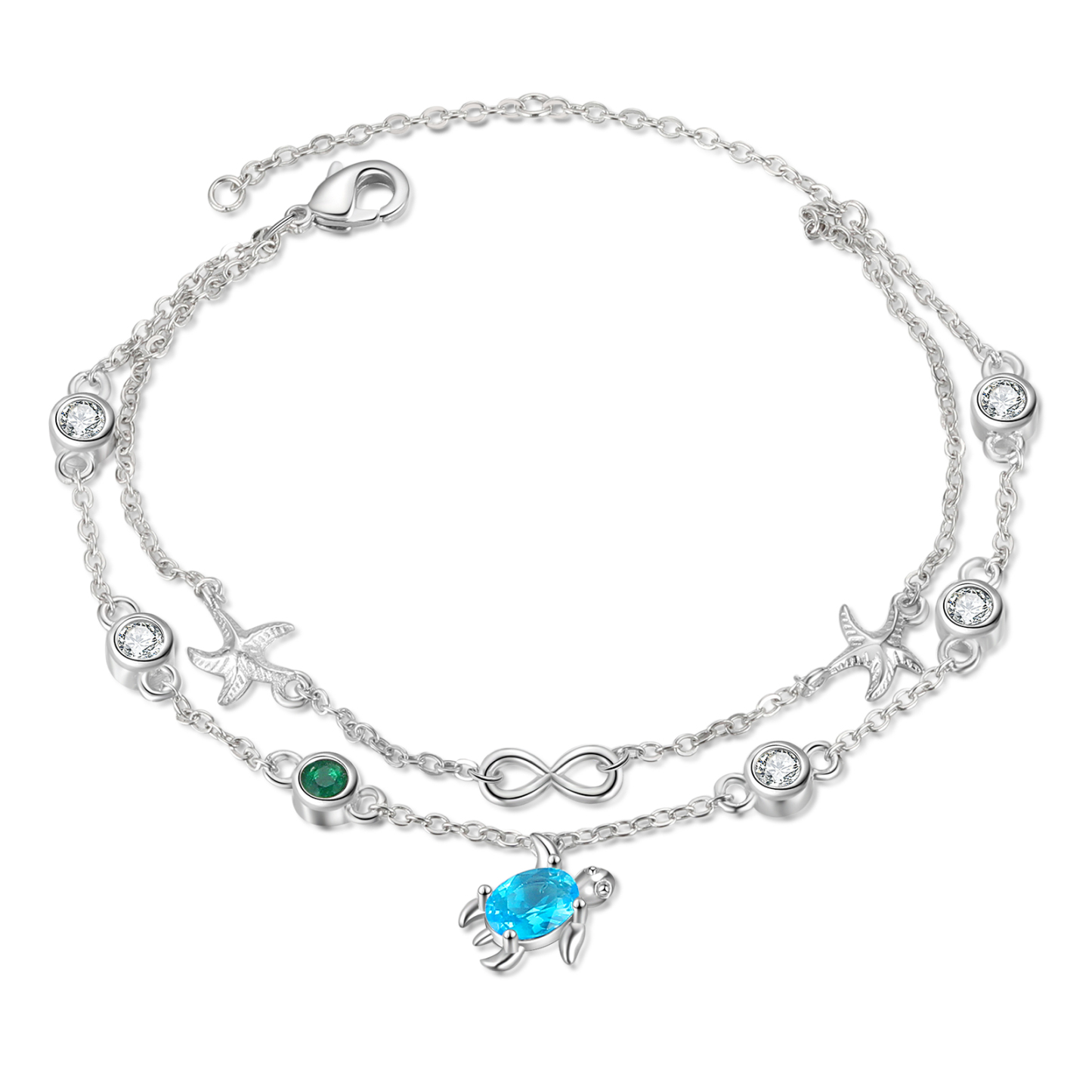 Personalised Women's Bracelet Custom 1 Birthstone Bracelet Sea Turtle Adjustable Bracelet Birthday Gift for Her-Jessemade AU