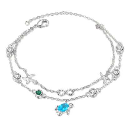 Personalised Women's Bracelet Custom 1 Birthstone Bracelet Sea Turtle Adjustable Bracelet Birthday Gift for Her-Jessemade AU