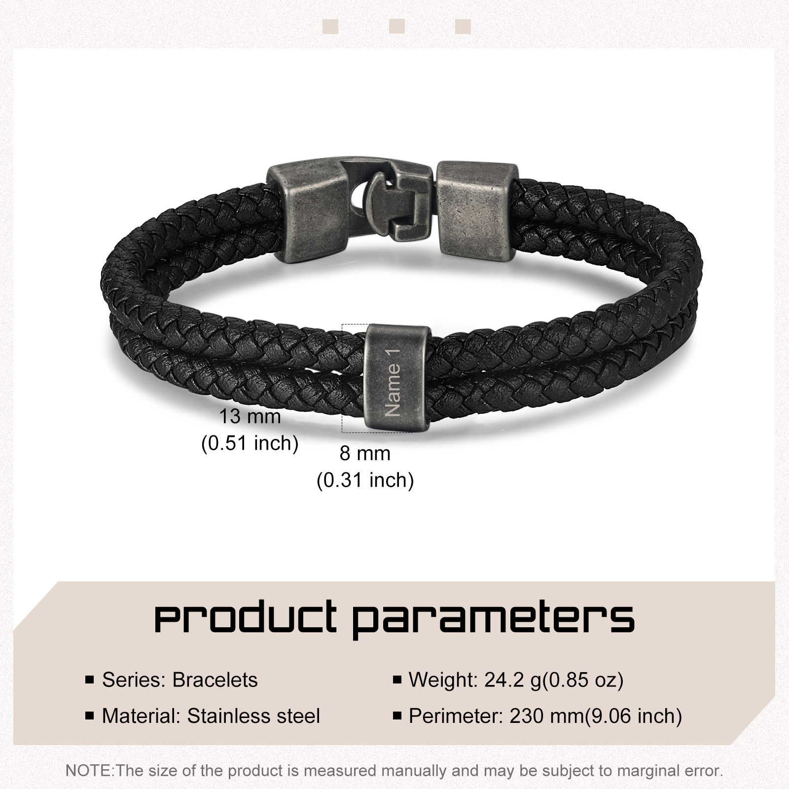 Personalised Men Leather Bracelet with 1 Name Beaded Wrap Bracelet Retro Style For Him-Jessemade AU