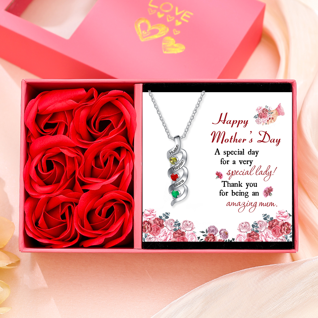 Customised Necklace Cascading Pendant with 3 Birthstones Engraving 3 Names Gifts for Her-Jessemade AU