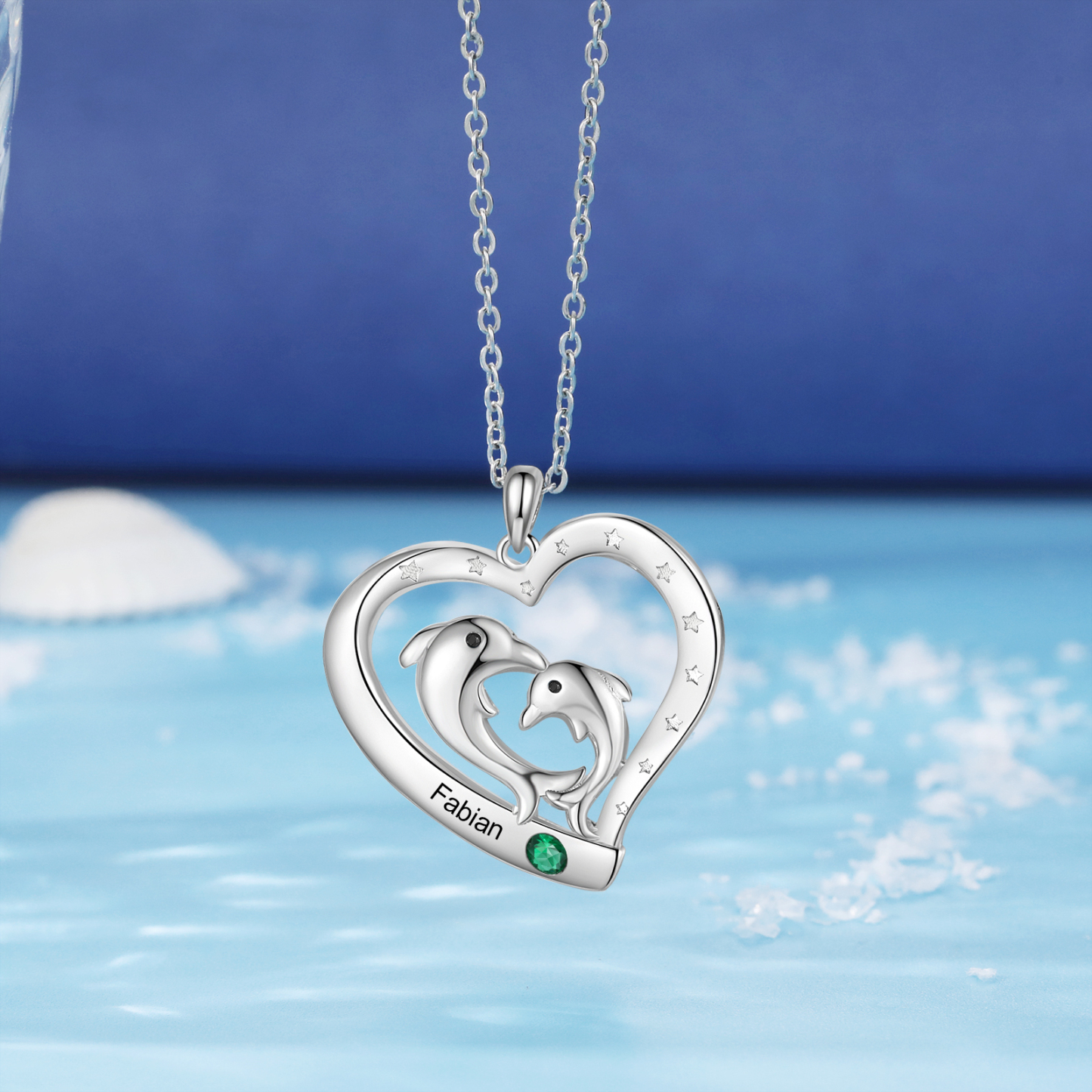 Personalised Heart Dolphin Pendant Necklace Custom 1 Birthstone Engraved 1 Name Necklace Gift for Her-Jessemade AU