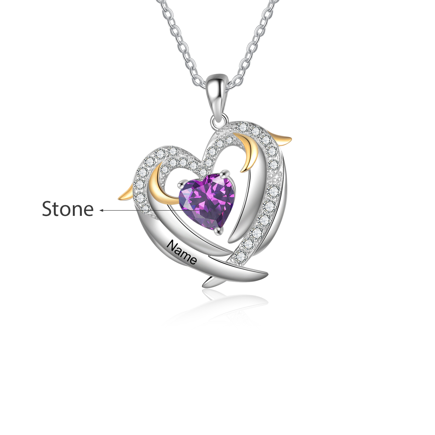 Personalised Heart Wings Necklace With 1 Birthstone Custom Names Necklace Gift For Her-Jessemade AU