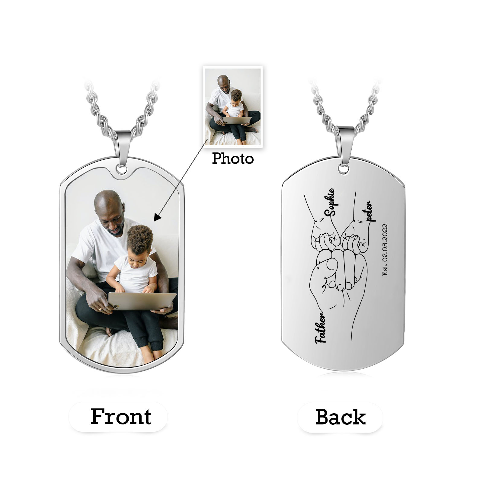 Custom Fist Bump Family Necklace with 2 Kids' Names Personalised Photo Dog Tag Necklace Father's Day Gifts-Jessemade AU