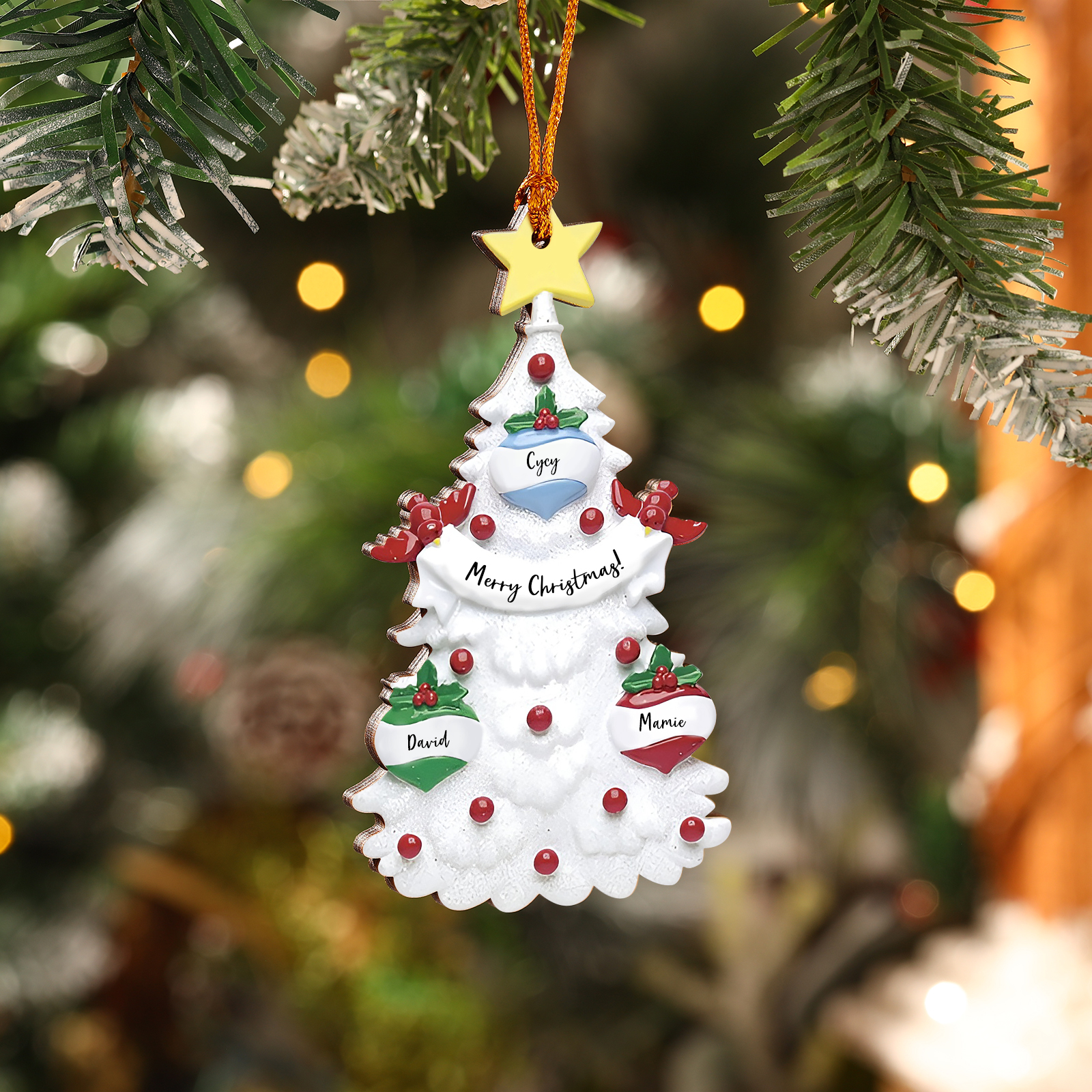 3 Names - Personalised Christmas Tree Ornament Customised Name & Text Wooden Hanging Ornaments Christmas Gift for Family-Jessemade AU