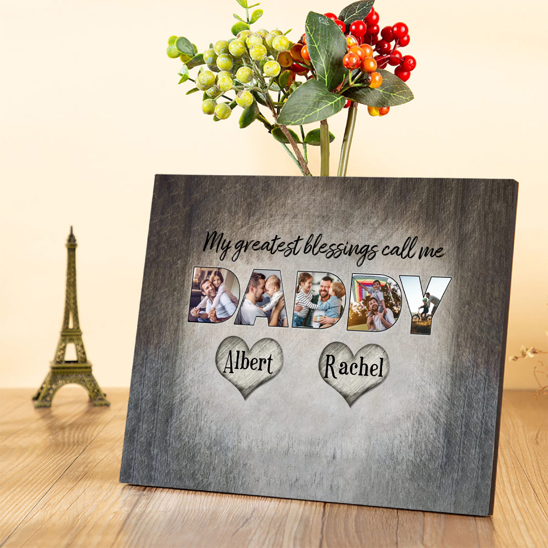 My Greatest Blessing Call Me Daddy Personalised Photo Frame Wood Signs Engrave 2 Names-Jessemade AU