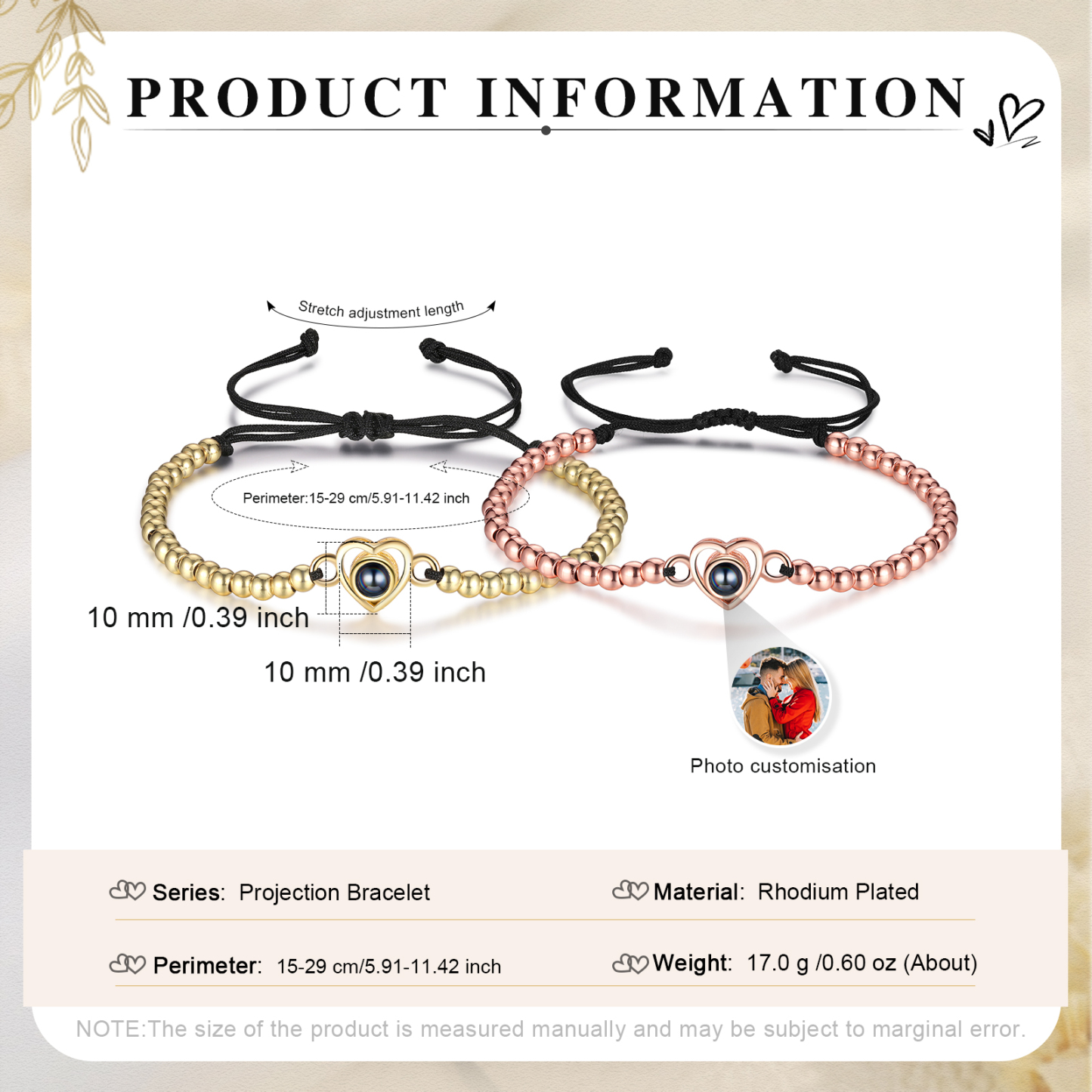 2 PCS Personalised Couple Projection Bracelet Customised 1 Photo Adjustable Bracelet Special Gift For Her/Him-Jessemade AU