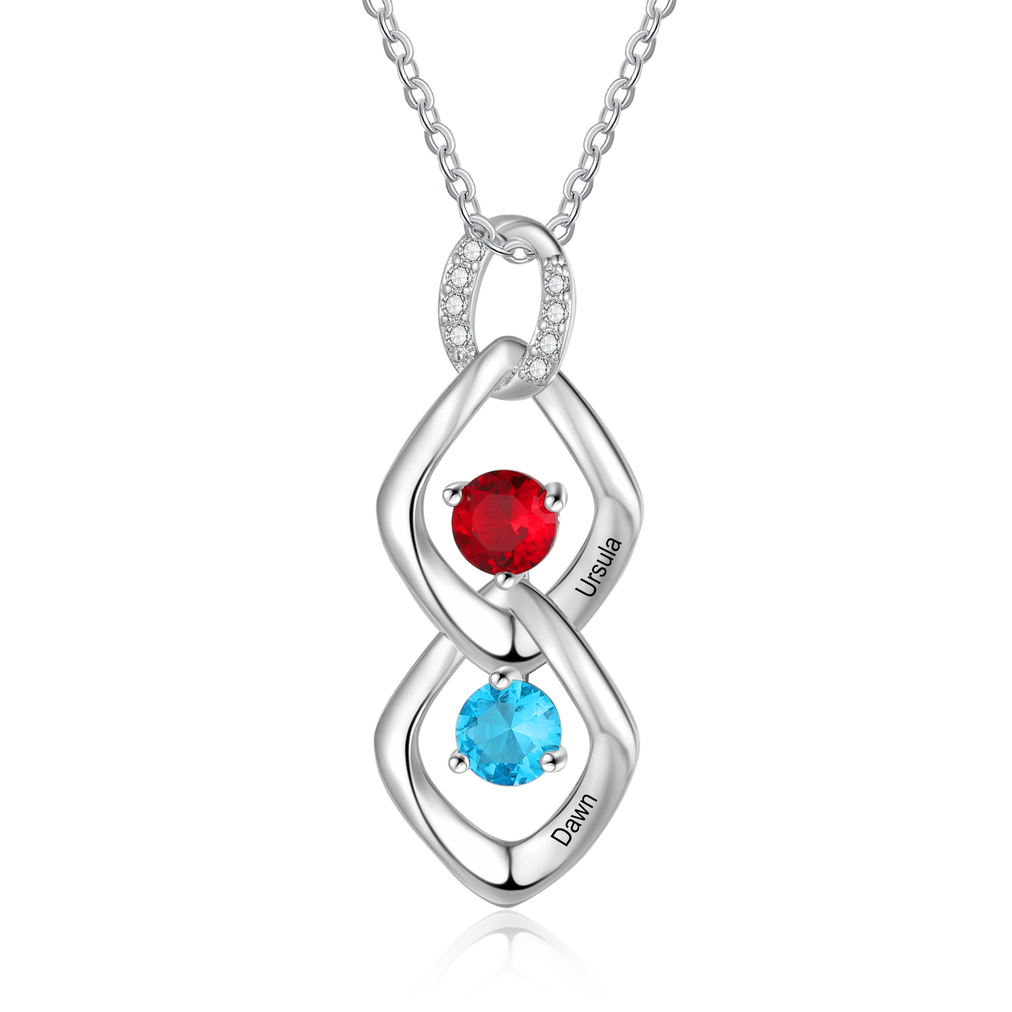 Personalised Pendant Necklace Custom 2 Birthstones Engraved 2 Names Necklace Gift for Women-Jessemade AU