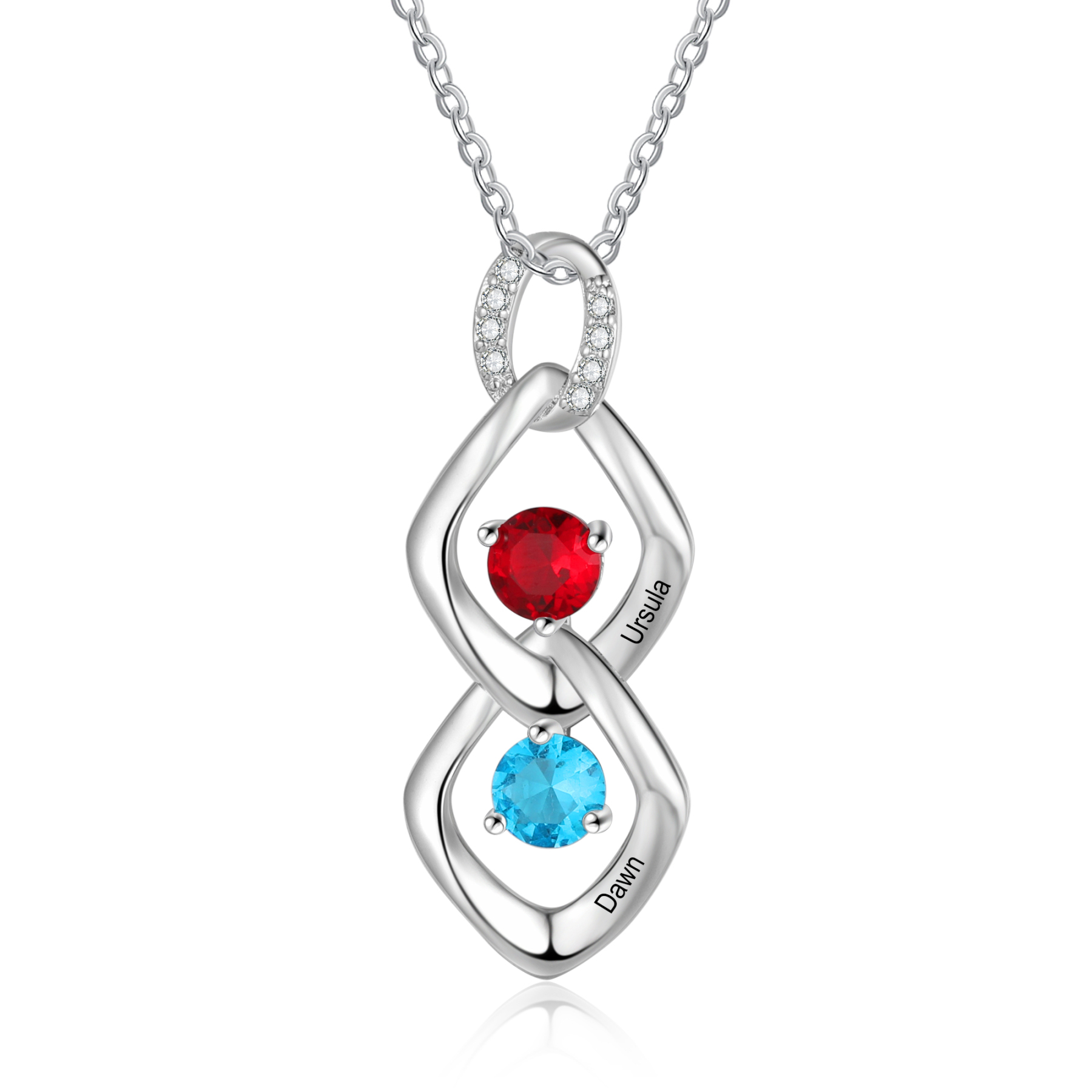 Personalised Pendant Necklace Custom 2 Birthstones Engraved 2 Names Necklace Gift for Women-Jessemade AU