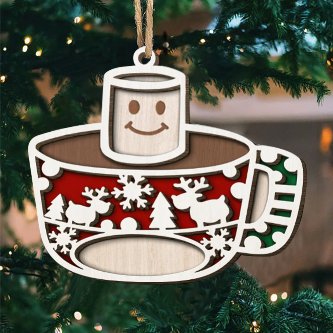 Christmas Family Ornament Custom 1 Name Coffee Cup Layered Wood Christmas Ornament-Jessemade AU