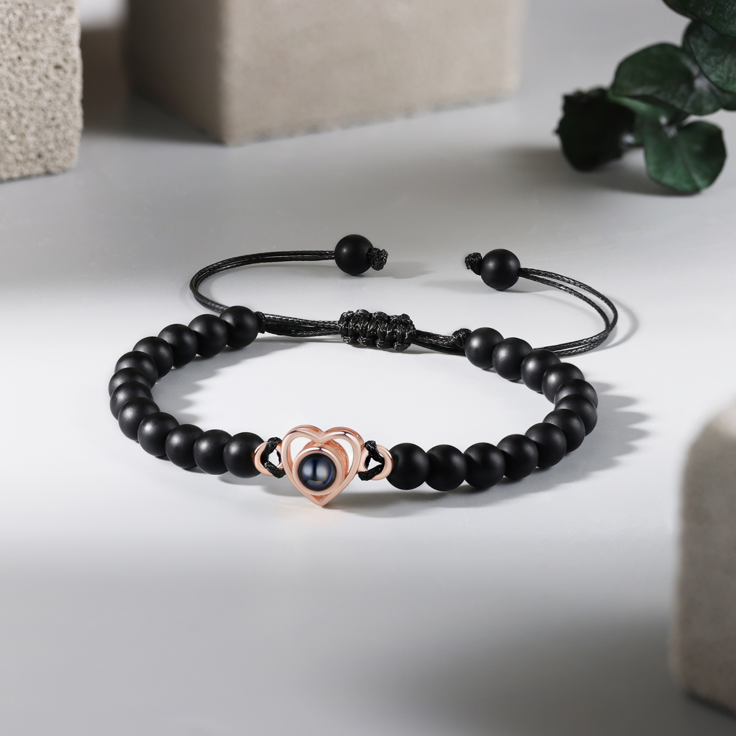 Personalised Projection Beaded Bracelet Customised Photo Bracelet Black Adjustable Bracelet Personalised Gift for Couples-Jessemade AU