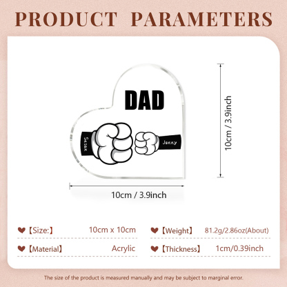 Personalised Acrylic Heart Keepsake Custom 2 Names & 1 Text Fist Bump Ornaments Gifts for Dad/Grandpa-Jessemade AU