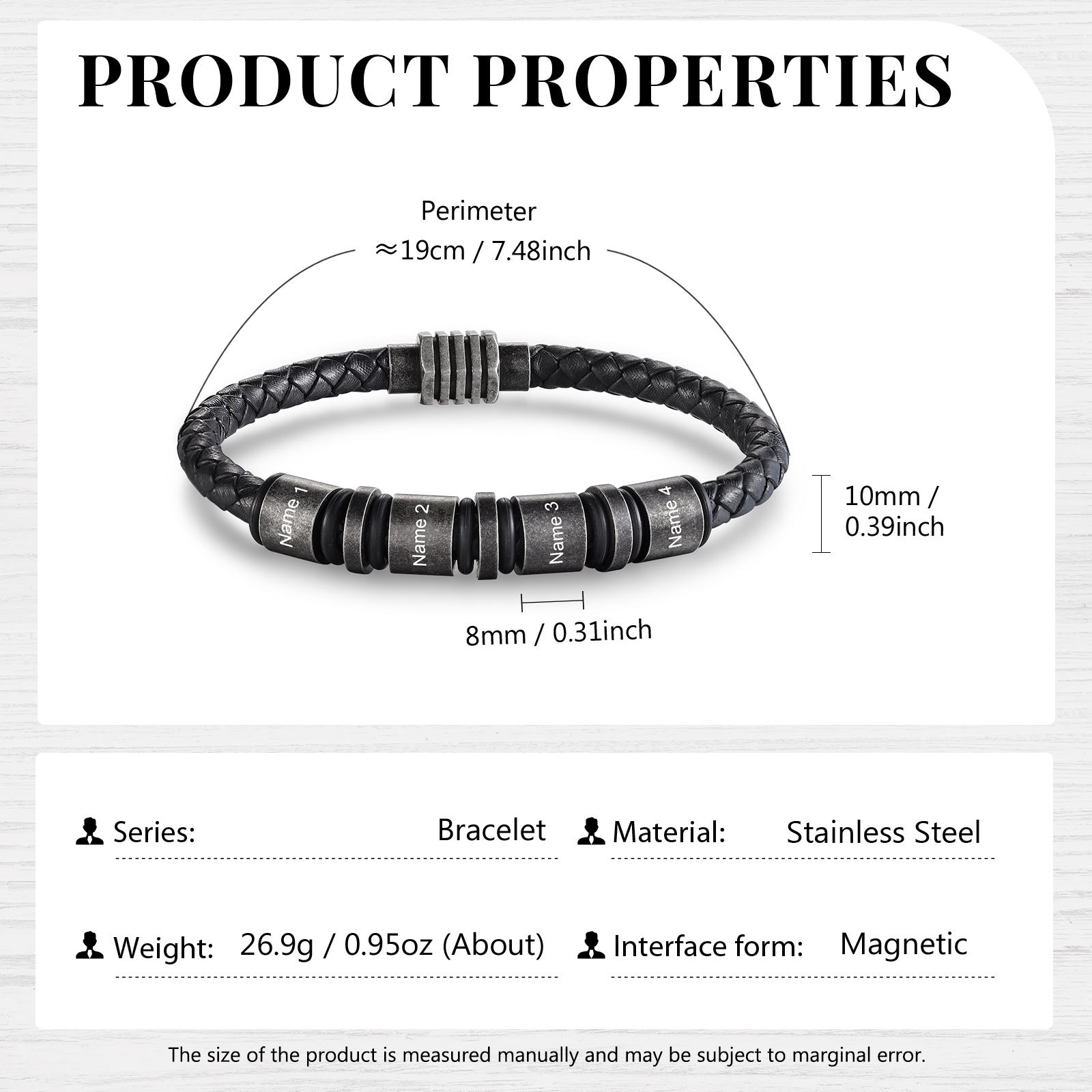 4 Names - Personalised Men's Leather Bracelet Custom Name Braided Bracelet Vintage Gift for Him-Jessemade AU